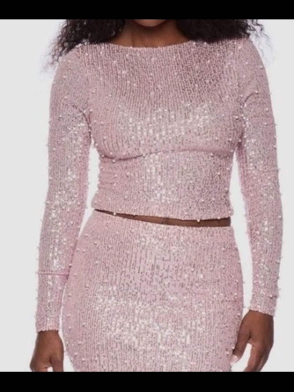 Macy's Pink Sequin Long-Sleeve Cropped Top